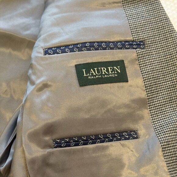 Lauren Ralph Lauren Men’s 42L Blazer Sport Coat Gray Houndstooth Blue Windowpane - Picture 10 of 12